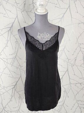 Yaya Black Cupro Blend Strappy Lace Trim Cami